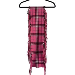Burberry London Pink Plaid/Check Pattern 100% Cashmere Scarf 51" Long
